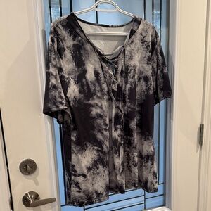 Black and Gray Tie-Dye Lace-Up Top